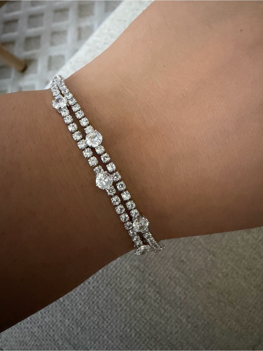 Elegant Double-Row Silver Crystal Tennis Bracelet - Sparkling White Stones